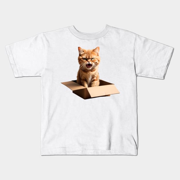 Funny Mean Cat In Box Crazy Mad Angry Cat Kids T-Shirt by Tina